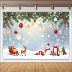 Lofaris Festlicher Weihnachtshintergrund mit Rentier und Schneemann, funkelnden Lichtern Schneeflocken und Geschenken, für Winterdekoration