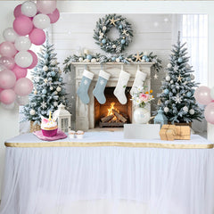 Lofaris Winterlicher Weihnachtshintergrund mit Kamin, Seesternen und Muscheln, hellblaue Fotowand für festliche Winterfotoshootings