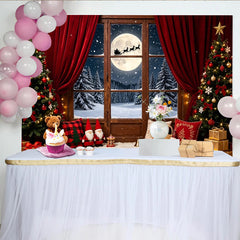 Lofaris Weihnachtshintergrund mit Fenster, Schnee und Weihnachtsmann Schlitten, festliche Kulisse für Familienfotos und Winterdekoration