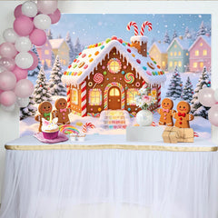 Lofaris Winterlicher Lebkuchenhaus Weihnachts-Hintergrund mit Zuckerstangen, festliche Fotokulisse für Familienfotos