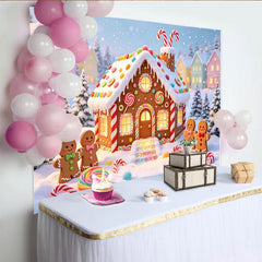 Lofaris Winterlicher Lebkuchenhaus Weihnachts-Hintergrund mit Zuckerstangen, festliche Fotokulisse für Familienfotos