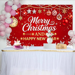 Lofaris Roter Weihnachts- und Neujahrshintergrund, festliche Kulisse mit Schneeflocken und Merry Christmas und Happy New Year.