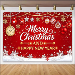 Lofaris Roter Weihnachts- und Neujahrshintergrund, festliche Kulisse mit Schneeflocken und Merry Christmas und Happy New Year.