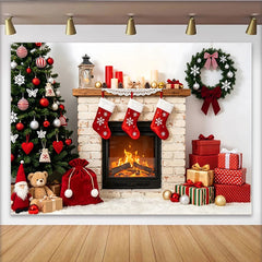 Lofaris Festlicher Weihnachtshintergrund mit Kamin und Weihnachtsbaum, gemütliche Kulisse für Winterfeier und Familienfotos