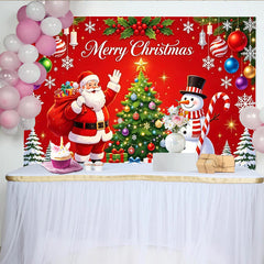 Lofaris Fröhlicher Weihnachts-Hintergrund mit Weihnachtsmann Schneemann und Tannenbaum, festliche Fotowand für Winterparty Dekoration