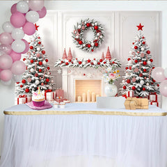 Lofaris Roter Weihnachtshintergrund mit verschneiten Bäumen und Kamin, für festliche Familienfotos und gemütliche Winterdekoration