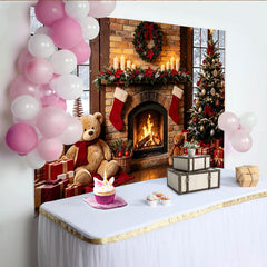 Lofaris Gemütlicher Weihnachts-Hintergrund mit Kamin und Weihnachtsbaum, festliche Fotokulisse für Familienfotos und Winterdekoration