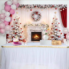 Lofaris Eleganter Weihnachtshintergrund mit weißen Bäumen und Kamin, festliche Fotokulisse für Familienfotos und Partydekoration