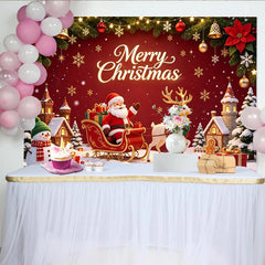 Lofaris Roter Weihnachtshintergrund mit Weihnachtsmann und Rentier, winterliche Fotowand für Fotoshooting und Partydekoration