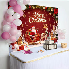 Lofaris Roter Weihnachtshintergrund mit Weihnachtsmann und Rentier, winterliche Fotowand für Fotoshooting und Partydekoration