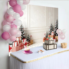 Lofaris Weißer Weihnachts-Hintergrund mit Schneeflocken und Geschenken, festliche Kulisse für Winterfotoshootings und Partydekoration