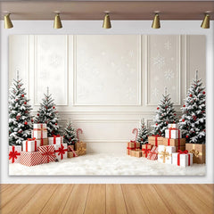 Lofaris Weißer Weihnachts-Hintergrund mit Schneeflocken und Geschenken, festliche Kulisse für Winterfotoshootings und Partydekoration