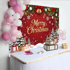Lofaris Roter Weihnachts-Hintergrund mit goldenem Merry Christmas Schriftzug, festliche Fotowand für Winterparty und Familienfeier
