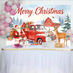 Lofaris Fröhlicher Weihnachtshintergrund mit Weihnachtsmann rotem LKW und Geschenken, winterliche Fotokulisse für Familienfotos und Partydeko
