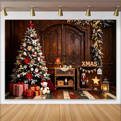 Lofaris Festlicher Weihnachts-Hintergrund mit Tannenbaum und Geschenken, rustikale Fotokulisse für Familienfotos und Winterpartys