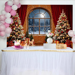 Lofaris Gemütlicher Weihnachtshintergrund mit Tannenbäumen und Schneelandschaft, festliche Kulisse für Winterfotoshootings und Familienfeiern
