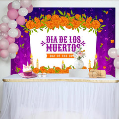 Lofaris Festlicher Tag der Toten Hintergrund mit Ringelblumen und Kerzen, farbenfrohe Kulisse für mexikanische Feiern und Fotoshootings