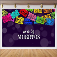 Lofaris Bunter Dia de los Muertos Hintergrund mit Papel Picado Totenköpfen, festliche Kulisse für mexikanische Feiern und Partydekoration