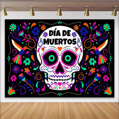 Lofaris Farbenfroher Día de Muertos Hintergrund mit Zuckerschädel und Blumen, festliche Fotowand für mexikanische Feier und Fotoshooting