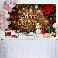 Lofaris Rustikales Holz Frohe Weihnachten Fotohintergrund Stechpalme Schnee Deko