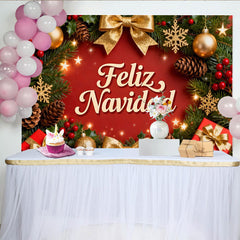 Lofaris Rot Grün Weihnachtskranz Feliz Navidad Fotohintergrund Gold Ornamente