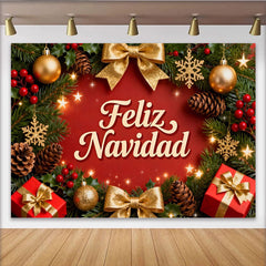 Lofaris Rot Grün Weihnachtskranz Feliz Navidad Fotohintergrund Gold Ornamente