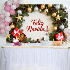 Lofaris Feliz Navidad Weihnachtskranz Fotohintergrund Gold Silber Ornamente Deko