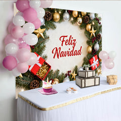 Lofaris Feliz Navidad Weihnachtskranz Fotohintergrund Gold Silber Ornamente Deko