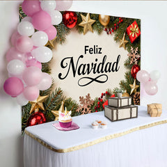 Lofaris Feliz Navidad Feiertag Fotohintergrund Rot Gold Ornamente Kiefernzweige