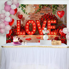 Lofaris Elegante Rote Rosen LOVE Buchstaben Fotohintergrund Valentinstag Deko