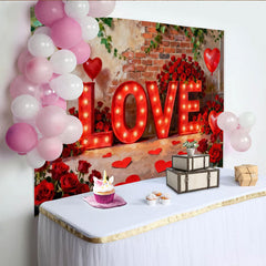 Lofaris Elegante Rote Rosen LOVE Buchstaben Fotohintergrund Valentinstag Deko