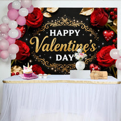 Lofaris Valentinstag Fotohintergrund Rote Rosen Gold Glitzer Herzen Schwarz Deko