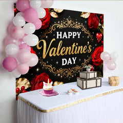 Lofaris Valentinstag Fotohintergrund Rote Rosen Gold Glitzer Herzen Schwarz Deko