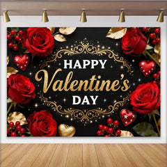 Lofaris Valentinstag Fotohintergrund Rote Rosen Gold Glitzer Herzen Schwarz Deko
