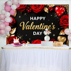 Lofaris Elegant Schwarz Gold Valentinstag Fotohintergrund Rote Rosen Herzen Deko