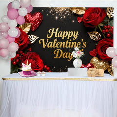 Lofaris Schwarz Gold Glitzer Valentinstag Fotohintergrund Rote Rosen Herzen