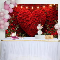 Lofaris Elegante Rote Rosen Herzwand Fotohintergrund Lichterkette Valentinstag Deko