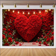 Lofaris Elegante Rote Rosen Herzwand Fotohintergrund Lichterkette Valentinstag Deko