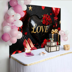 Lofaris Schwarz Gold Liebe Herzballon Fotohintergrund Rote Rosen Valentinstag Deko