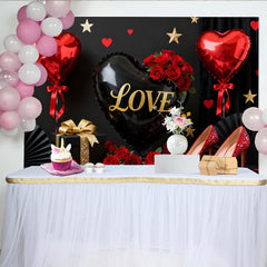 Lofaris Schwarz Rot Herzballons Gold Glitzer Rosen Fotohintergrund Valentinstag