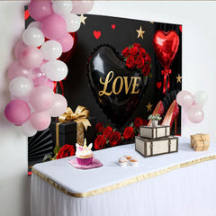 Lofaris Schwarz Rot Herzballons Gold Glitzer Rosen Fotohintergrund Valentinstag