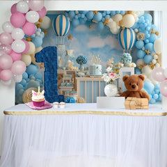 Lofaris Blau Weiß Heißluftballon 1. Geburtstag Fotohintergrund Teddybär Nummer Eins