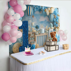 Lofaris Blau Weiß Heißluftballon 1. Geburtstag Fotohintergrund Teddybär Nummer Eins