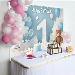 Lofaris Blau Weiße Wolken Ballons 1. Geburtstag Fotohintergrund Nummer Eins Deko