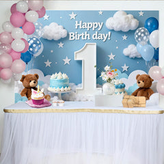 Lofaris Blauer Himmel 1. Geburtstag Fotohintergrund Wolken Sterne Teddybären Ballons