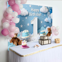 Lofaris Blauer Himmel 1. Geburtstag Fotohintergrund Wolken Sterne Teddybären Ballons