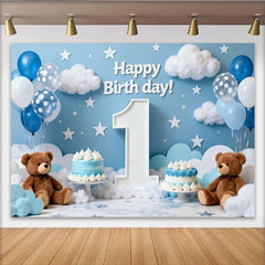 Lofaris Blauer Himmel 1. Geburtstag Fotohintergrund Wolken Sterne Teddybären Ballons