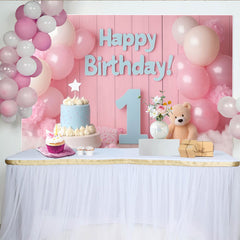 Lofaris Rosa Blau 1. Geburtstag Fotohintergrund Ballons Kuchen Teddybär Party Deko