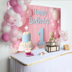 Lofaris Rosa Blau 1. Geburtstag Fotohintergrund Ballons Kuchen Teddybär Party Deko