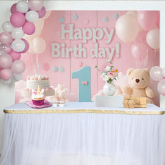 Lofaris Rosa Blau 1. Geburtstag Fotohintergrund Teddybär Kuchen Ballons Mädchen Deko